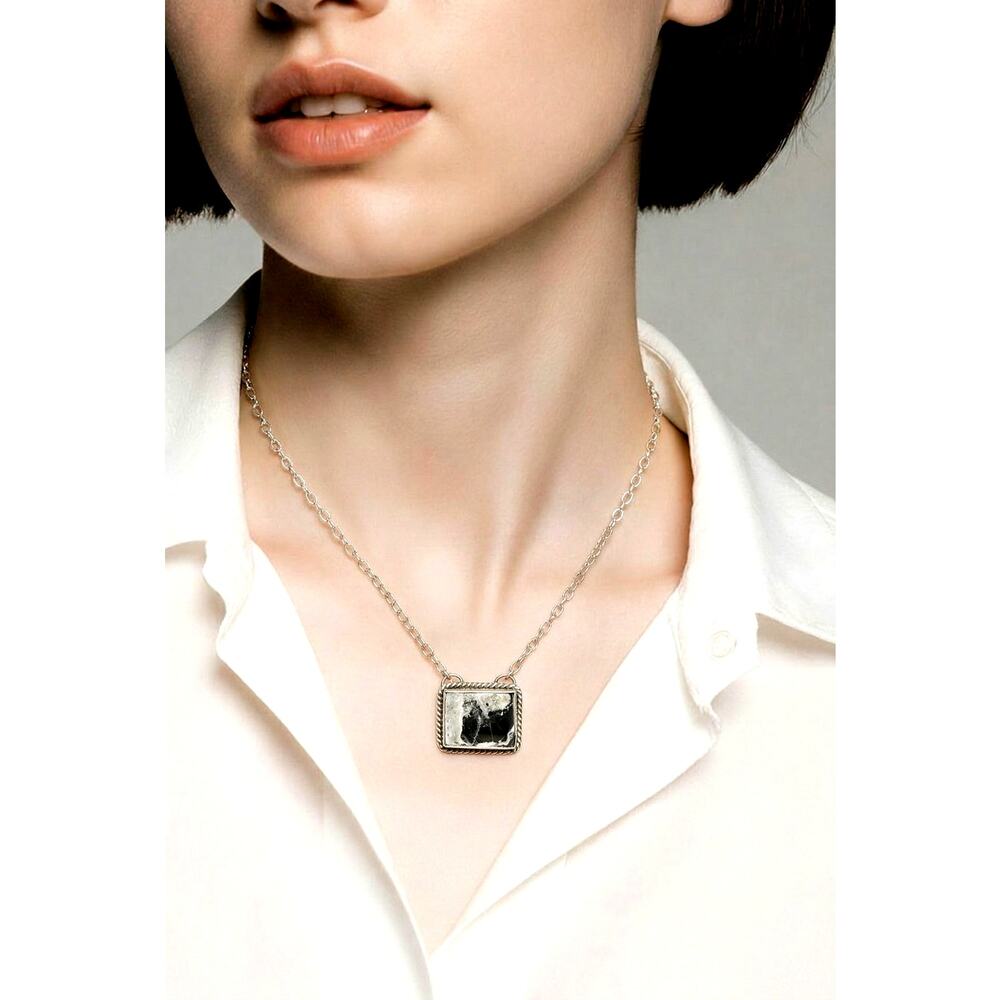 Navajo Hiram Largo Handmade Sterling Silver White Buffalo Bar Necklace